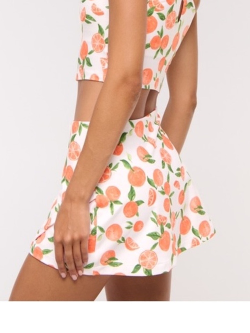 Abercrombie & Fitch White Skater Skirt with Orange Citrus Print